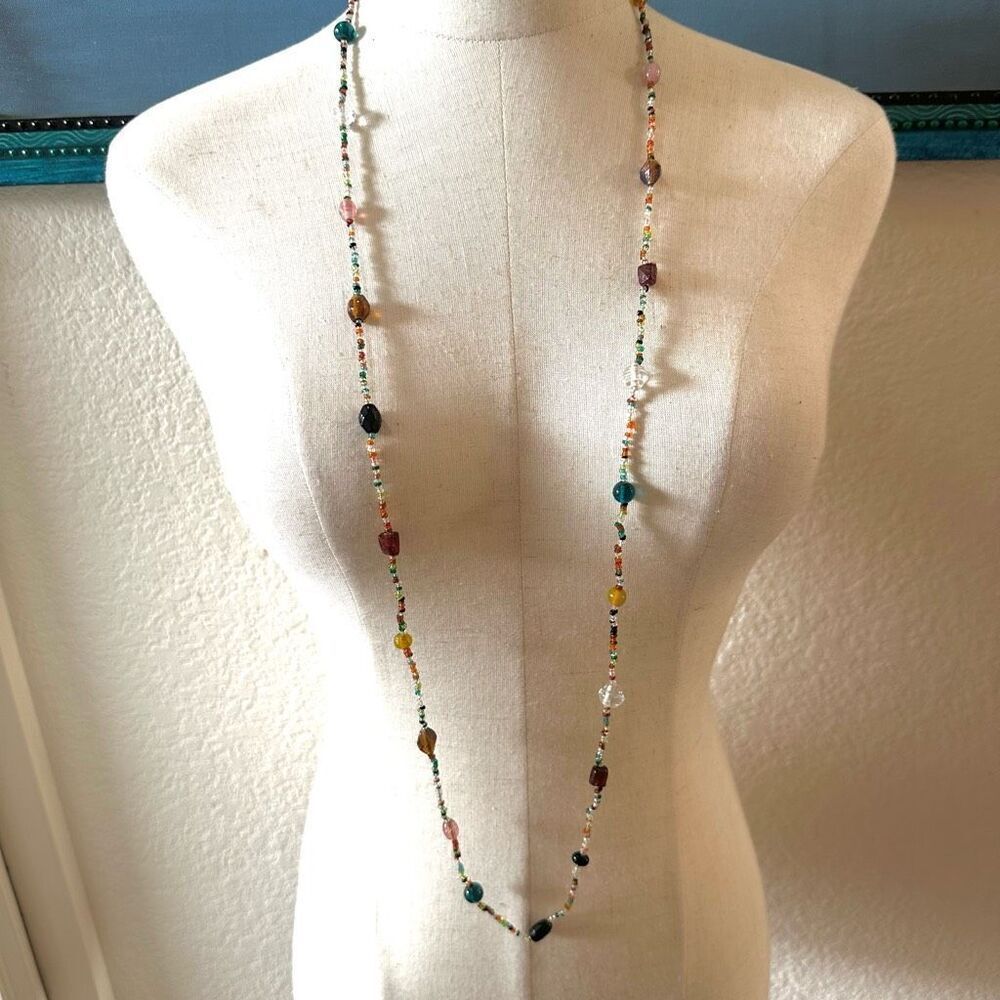 Colorful glass beaded long necklace - Picture 2 of 11